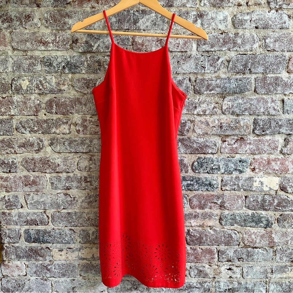 Banana Republic Tomato Red Spaghetti Strap Dress with Open Cutouts around Hem